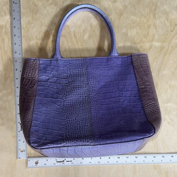 Express Genuine Leather Croc Embossed Purple Tote Bag Handbag Purse - Picture 7 of 8
